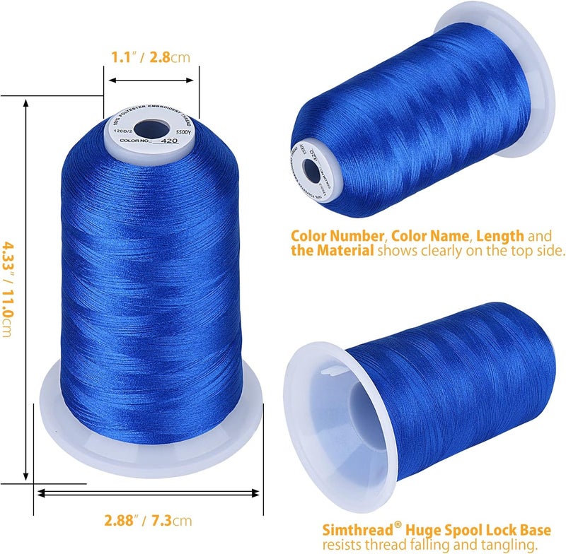 simthread Embroidery Thread 5500 Yards Dark Electic Blue 420, 2 Huge Spools 40wt Polyester for Brother, Babylock, Janome, Singer, Pfaff, Husqvarna, Bernina Machine - Image 2